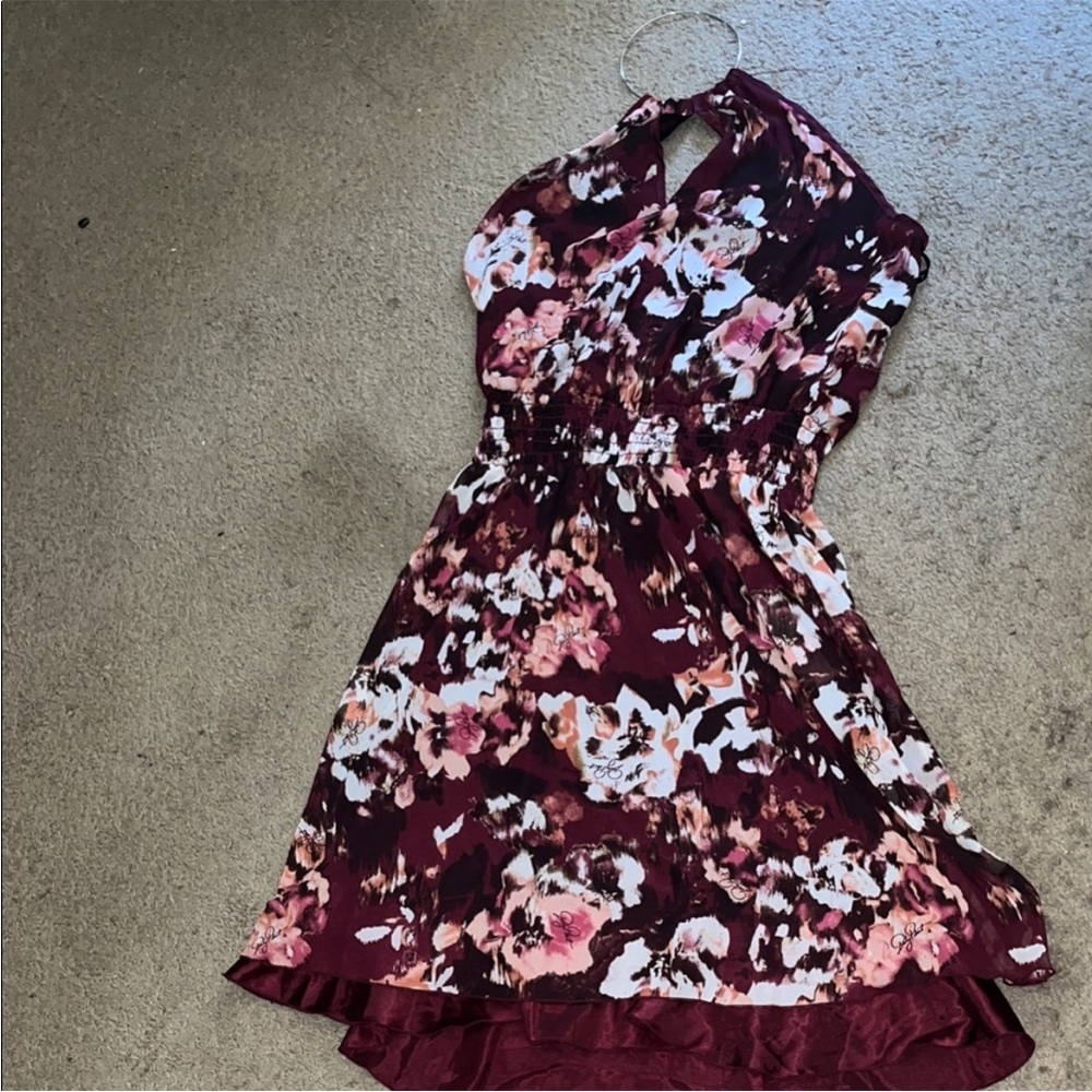 Baby Phat One Shoulder Floral Dress in Burgundy and Pink